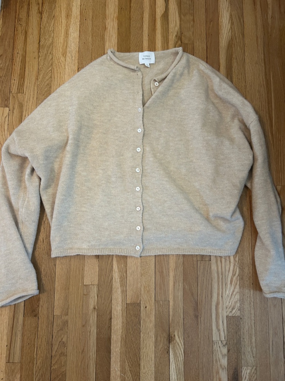 Things between. Women’s Light Beige Button-Front Sweater Cardigan